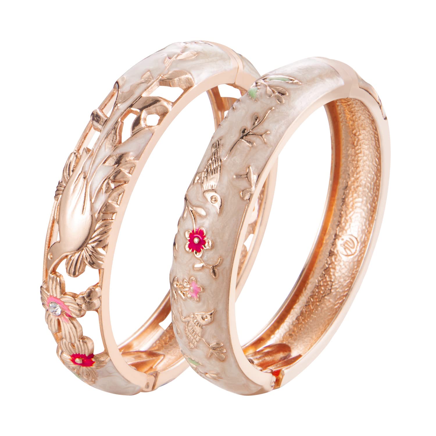 UJOY Enamel Bangle for Women, Handmade Floral Bracelet for Lady, Vintage Jewellery keepsake - 2 Pcs Mum Rose Gold Bracelet For Women, Thank You Copper Bracelet Christmaskeepsake Mood Daughter Bracelet