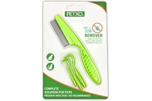 OXO PET PRODUCTS Home Tick Removal Tool for Dogs, Cats and Humans | Ultra-Safe Tick Remover | Removes Entire Head & Body | Pain-Free Ticks Remover | Tick Control Products | Pack of 3 + Flea Comb for Pets.