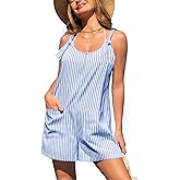 CUPSHE Women's Summer Sleeveless Overall Adjustable Loose Jumpsuit Beach Romper Travel Vacation Outfits with Pockets