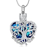 Hearbeingt Tree of Life Urn Necklaces for Ashes Heart Cremation Jewelry for Women Men Stainless Steel Crystals Memorial Pendant for Human/Pets Keepsake Jewelry for Loved Ones with Fill Tool