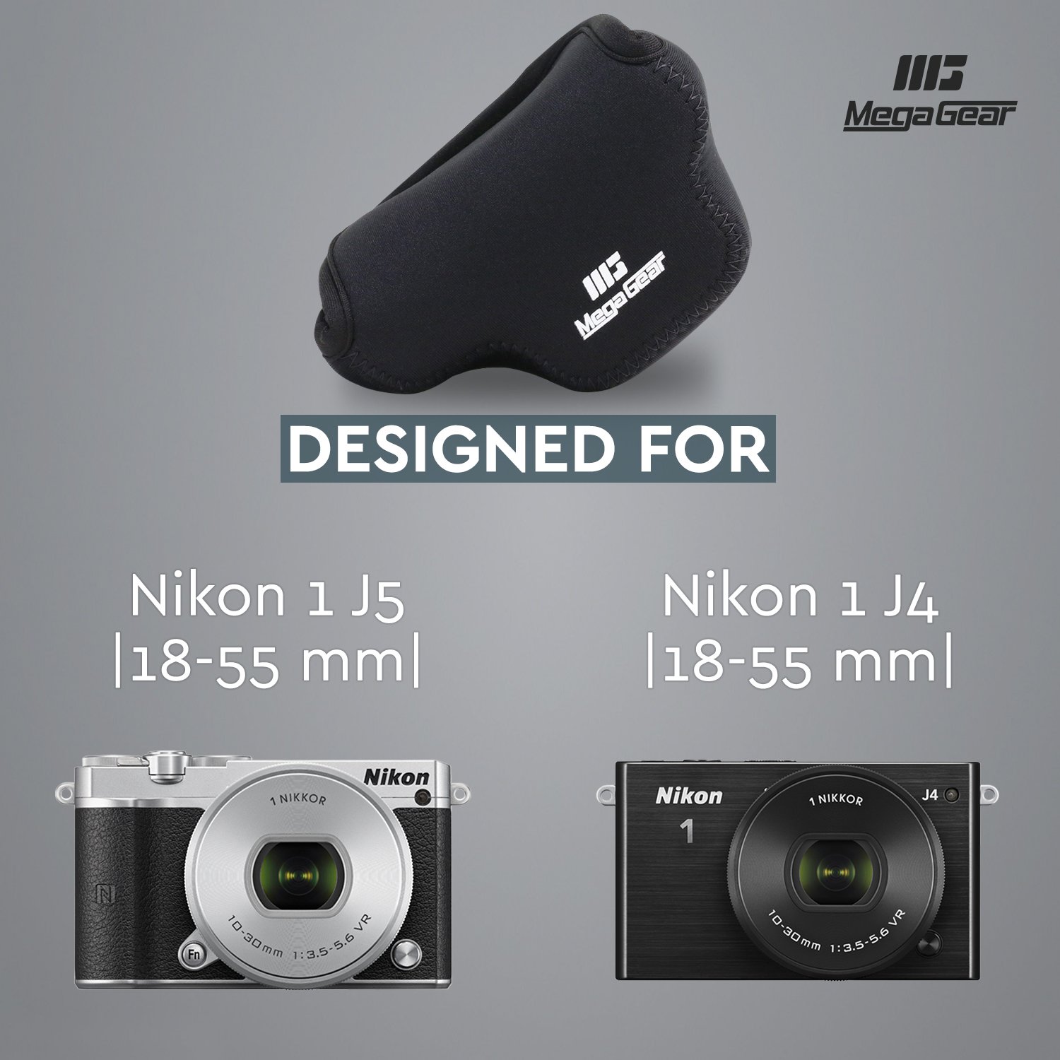 MegaGear ''Ultra Light'' Neoprene Camera Case Bag with Carabiner for Nikon 1 J4, Nikon 1 J5 with 10-30mm (Black)