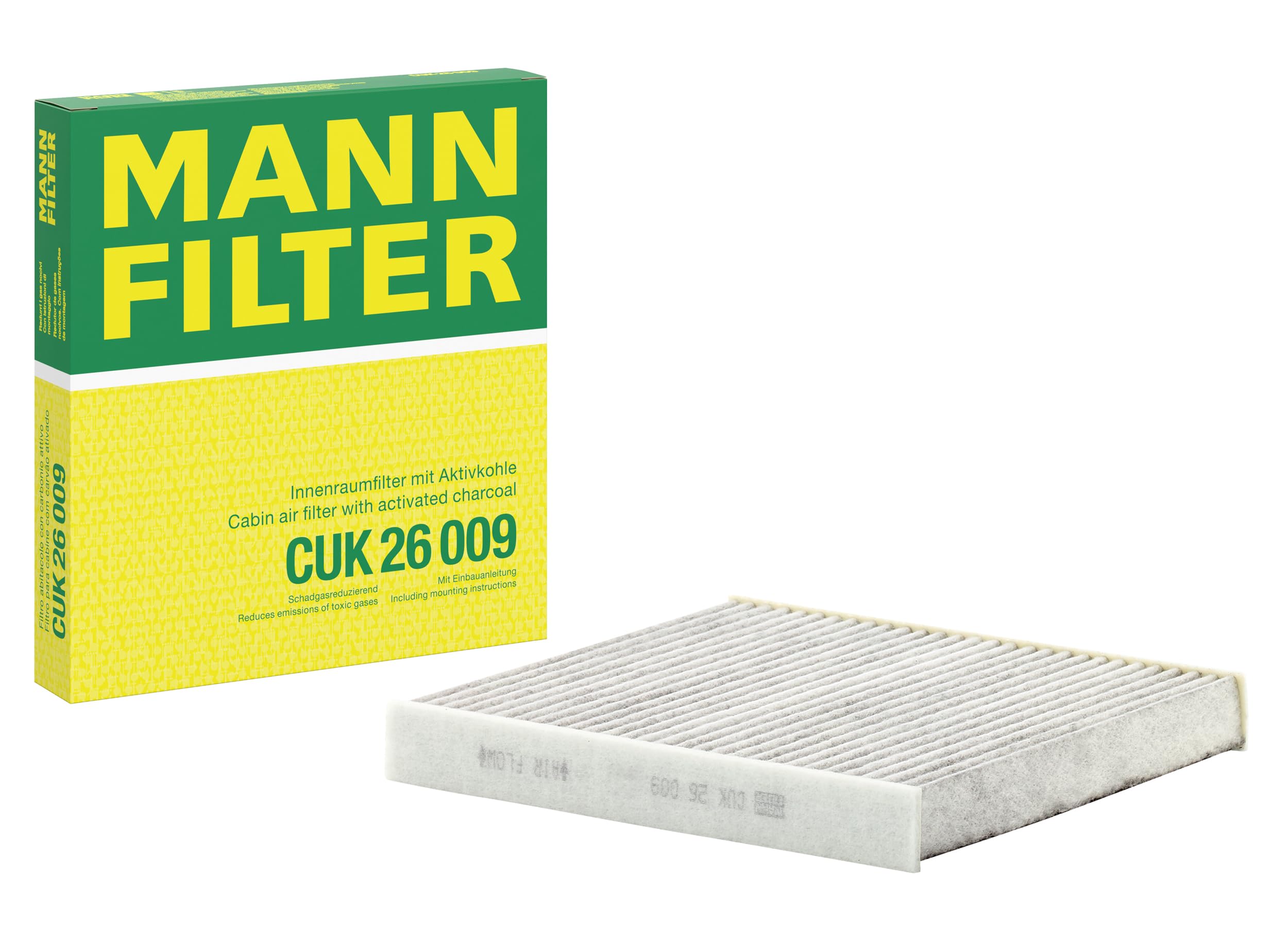 MANN-FILTER CUK 26 009 Cabin Air Filter - Pollen Filter with Activated Carbon - for Cars + Transporters