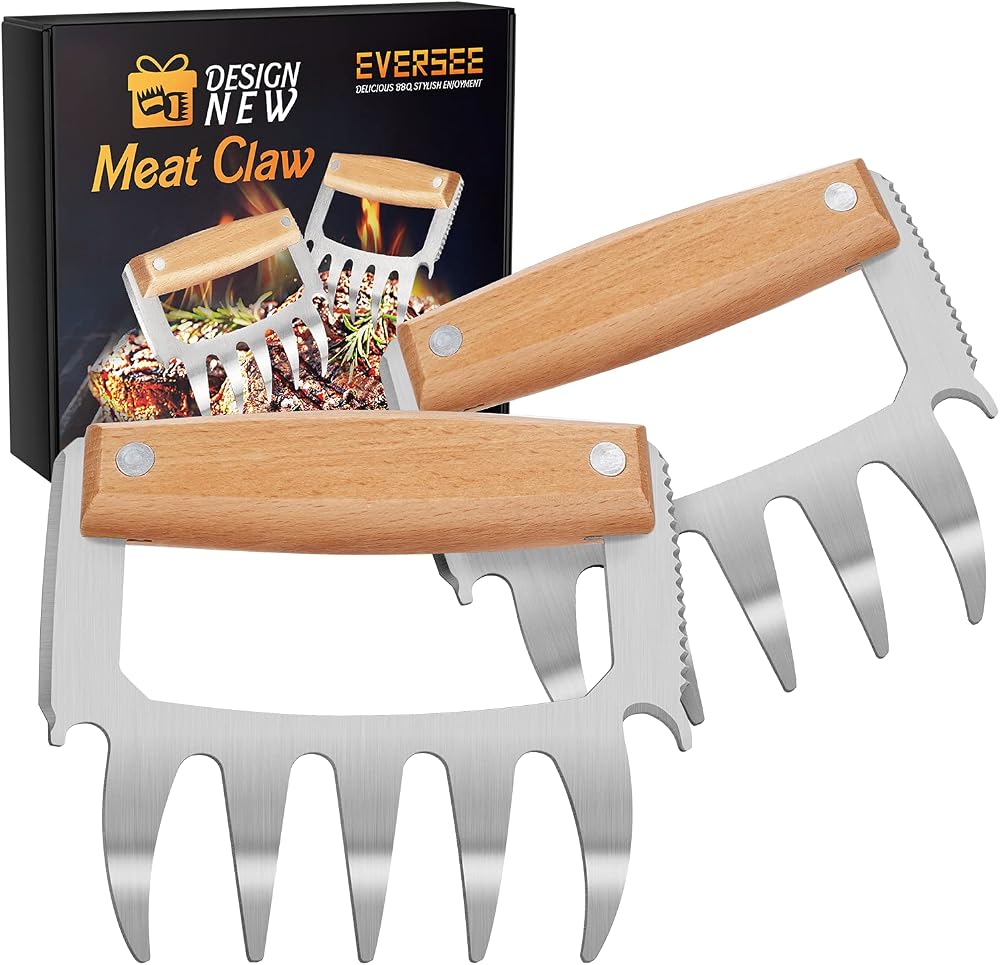 EVERSEE BBQ Meat Claws Shredder Stainless Steel Wooden Handle - Pulled Pork