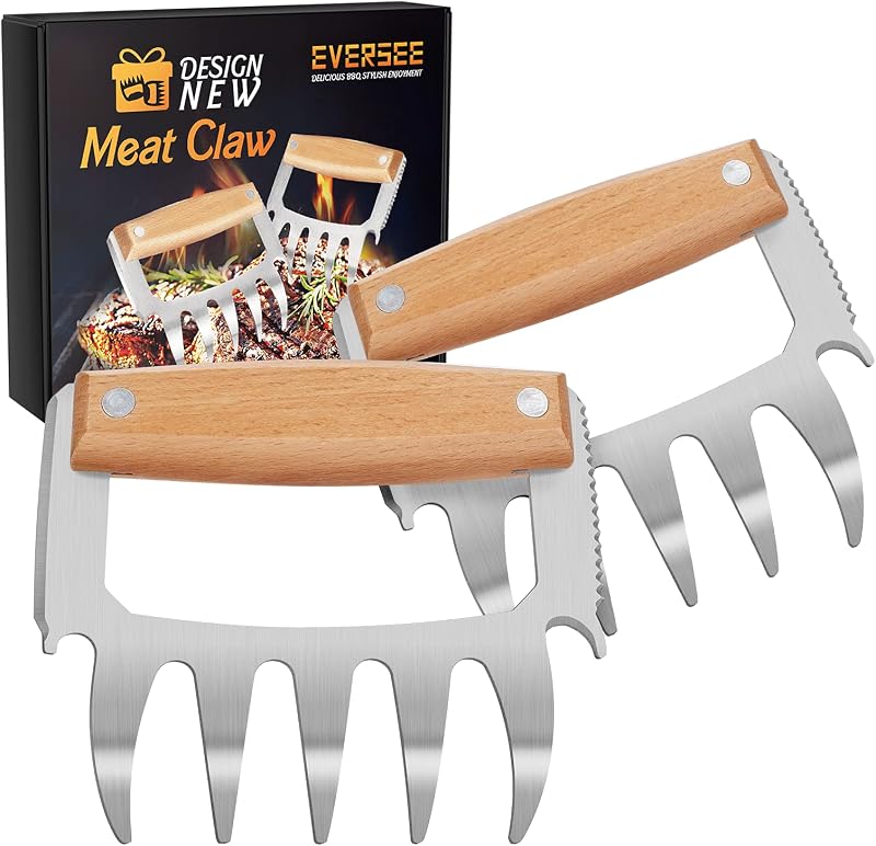 EVERSEE BBQ Meat Claws Shredder Stainless Steel Wooden Handle - Pulled Pork