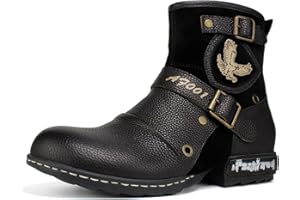 Psanfawq Motorcycle Boots Men Waterproof Leather -Retro Moto Biker Boots with Zip Up & Harness, Riding Combat Boots for Men Casual & Daily Wear