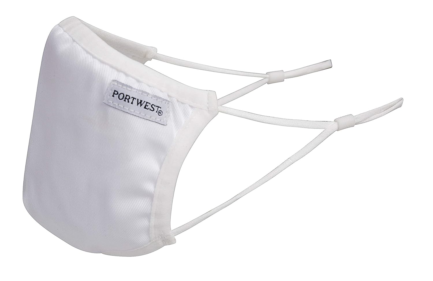 Portwest 3-Ply Anti-Microbial Fabric Face Mask (Pk25), Size: One Size, Colour: White, CV33WHR - Image 4