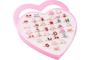 LHKJ 36 Pcs Kids Adjustable Rings Jewelry Toy，Princess Jewelry Finger Rings with Heart Shape Showcase for Children Kids Girls