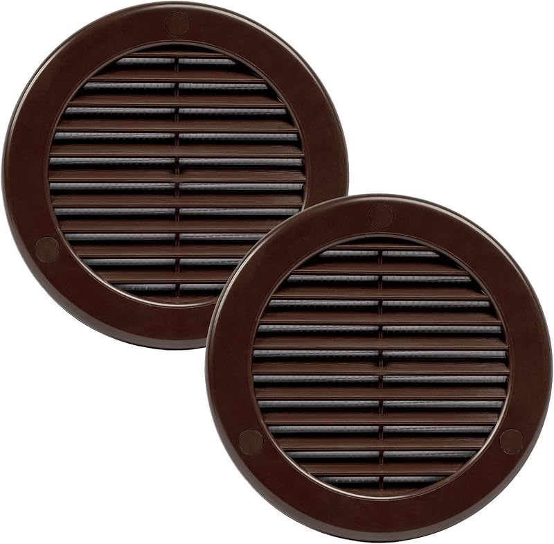 Vent Systems 4 Inch Round Vent Cover Pack of 2 Brown Plastic Grille