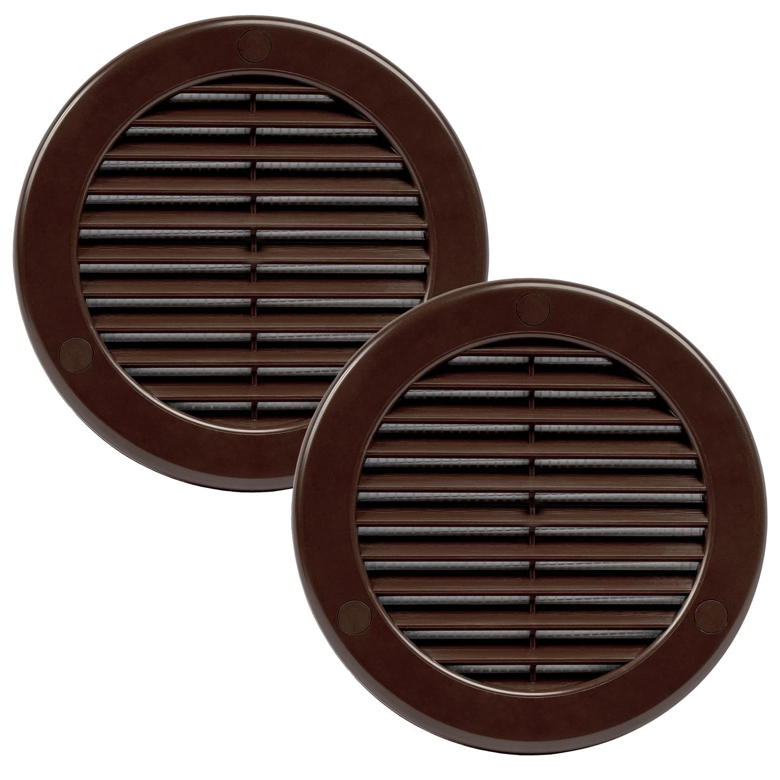 Vent Systems 100 mm / 4" Inch (Opening Dimensions) - Pack of 2 - Brown Soffit Vent Cover - Plastic Round Air Vent Grille - Built-in Mesh Screen - HVAC Register Louver for Bathroom, Home, Kitchen — image 1
