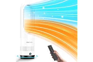 ECOCOMFY Bladeless Tower Fan for Bedroom, 22Inch 1400W Space Heater & 40W Cooler Fan Combo with Remote, Overheat & Tip-Over Protection, 80° Oscillating, 9H Timer, LED Display for Bedroom, Kitchen, Office
