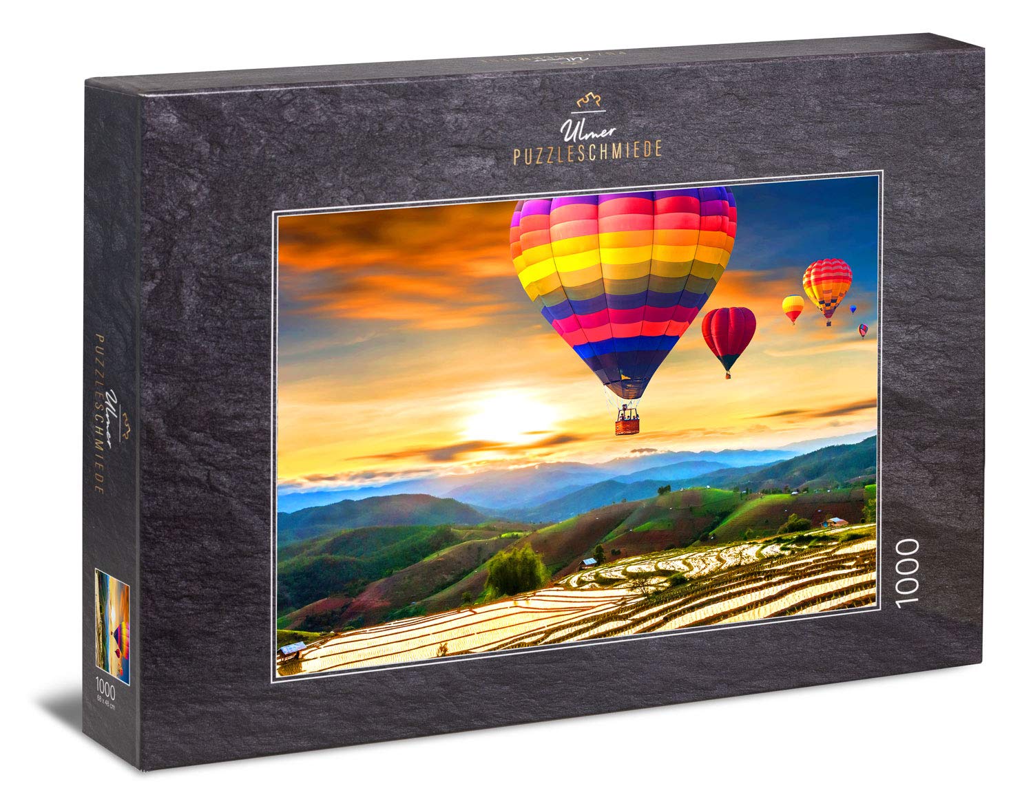 Ulmer Puzzleschmiede - Puzzle "In the sky over Thailand": 1000 pieces jigsaw puzzle - Exotic puzzle motif, balloon flight over the mountains of Thailand, Asia
