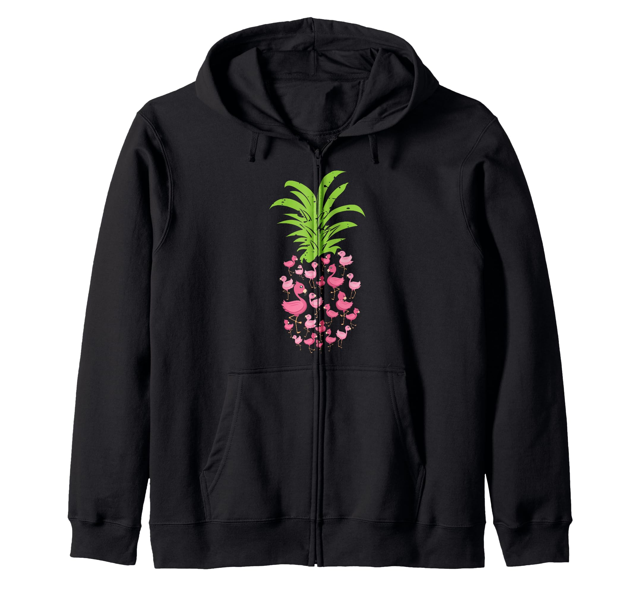 Pineapple Flamingo Aloha Beaches Hawaii - Pink Bird Flamingo Zip Hoodie