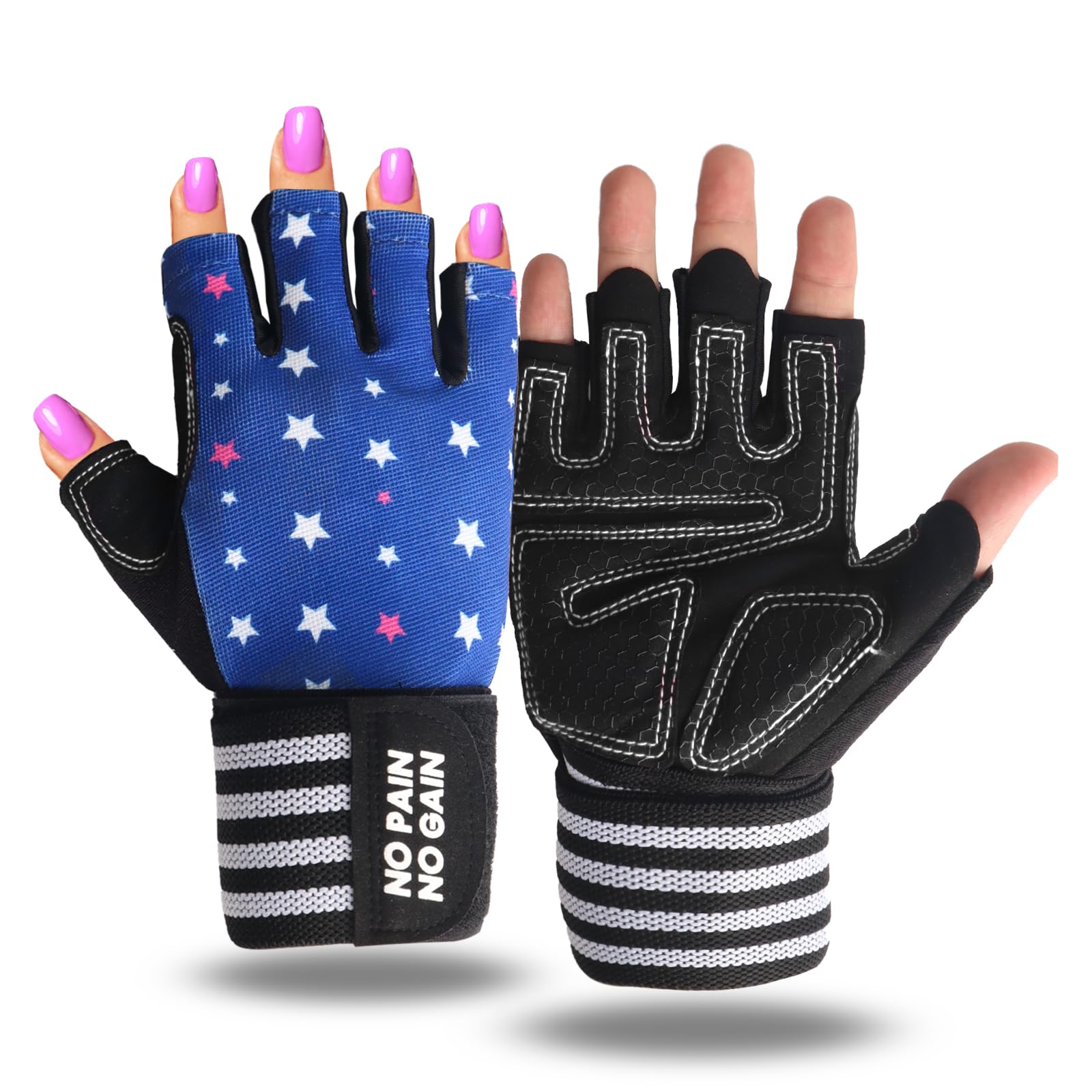 FINGER TEN Half-Finger Weight Lifting Gloves Gym with Wrist Support for Women Full Palm Protection Grip, Work Out Gloves fit Pull Ups Sport Training Fitness (Cyan, M)