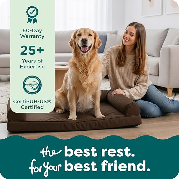 FURHAVEN ORTHOPEDIC DOG BED FOR LARGE DOGS W/ REMOVABLE BOLSTERS & WASHABLE COVER, FOR DOGS UP TO 95 LBS – PLUSH & SUEDE SOFA – ESPRESSO, JUMBO/XL