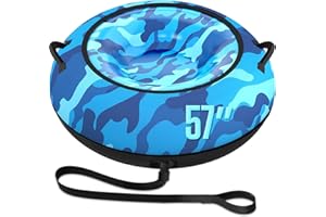 Toffos Snow Tube with 600D Oxford Cover, Heavy Duty Snow Sled for Adults with Thickened Bottom, Inflatable Cold Resistance Sledding Toboggan Winter Outdoor Skiing Fun Toys (57in/48in)