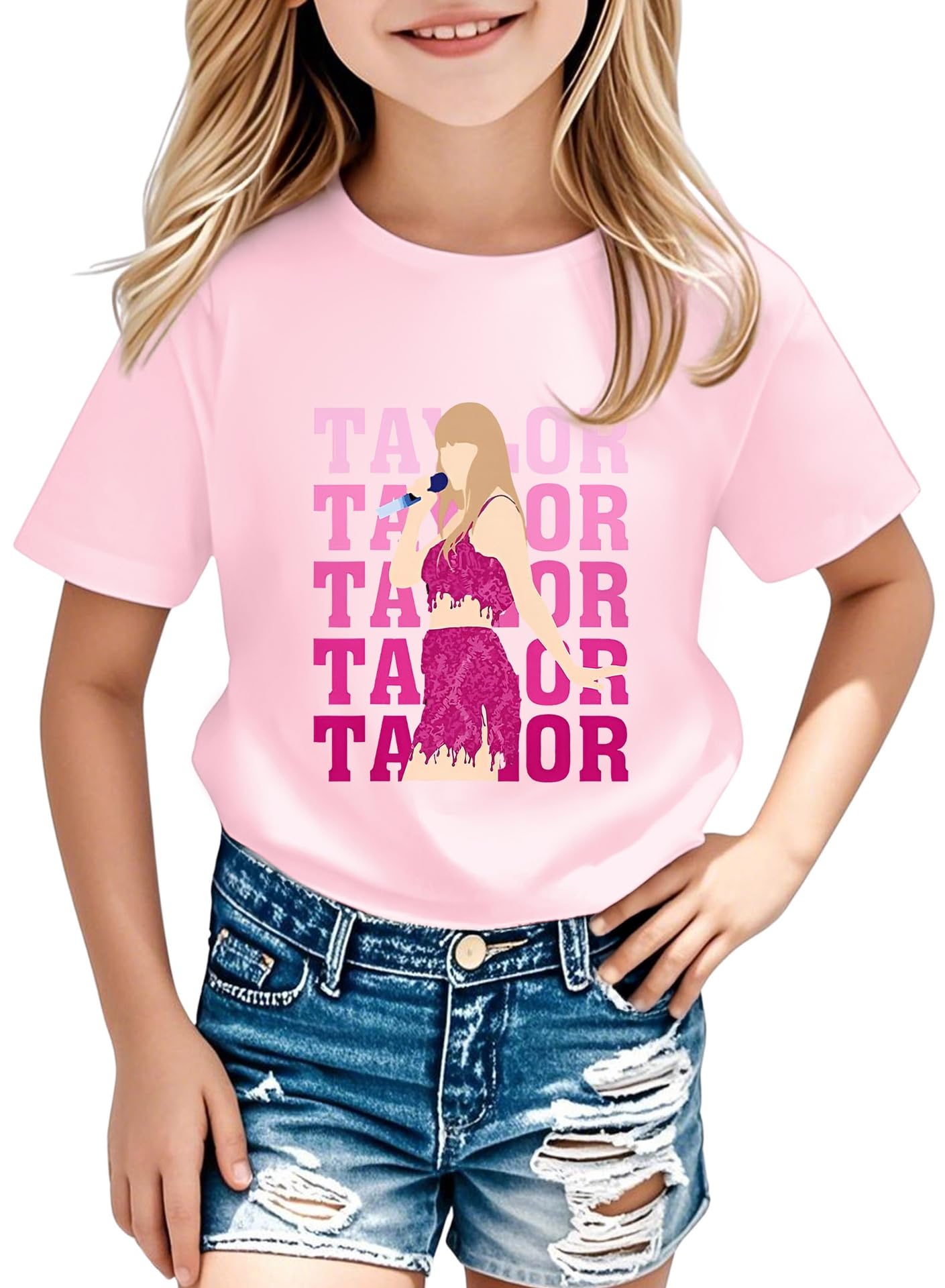 Photo 1 of Girl Country Music T-Shirt - Kids Singer Letters Graphic Birthday Shirts Gifts Fan Song Tour Concert Outfit Top(Pink,130,15021b)