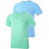 Roadbox Boys Rash Guard Swim Shirt, 2Pack UPF 50+ Sun Protection Short Sleeve, Quick Dry Rashguard Water Shirt for Kids