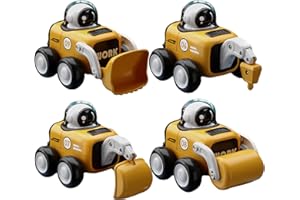 WEILISHUN Construction Toys-Set of 4 Push and Go Car Toys Excavator Toy, Bulldozer Toy, Road Rollert Toy, Pile Trucks with Whistle for 3 4 5 6 Year Old Boy Girls Toys Christmas Birthday Gift