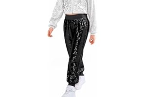Happy Cherry Kids Girls Sequin Pants Disco Sparkly Trousers Shiny Jogger Pants Jazz Hip Hop Street Dancewear