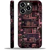 Flivro Magnetic Case for iPhone 15 Pro Max,Compatible with Magsafe,PC Hard Shell & Silicone Inner Bumper,Shockproof Full-Body Cover Slim Design for iPhone 15 Pro Max Case - Floral Bookish Dark