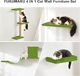 FUKUMARU Cat Wall Furniture Set 4 in 1 Green 16 Inch Drywall Compatible view 4