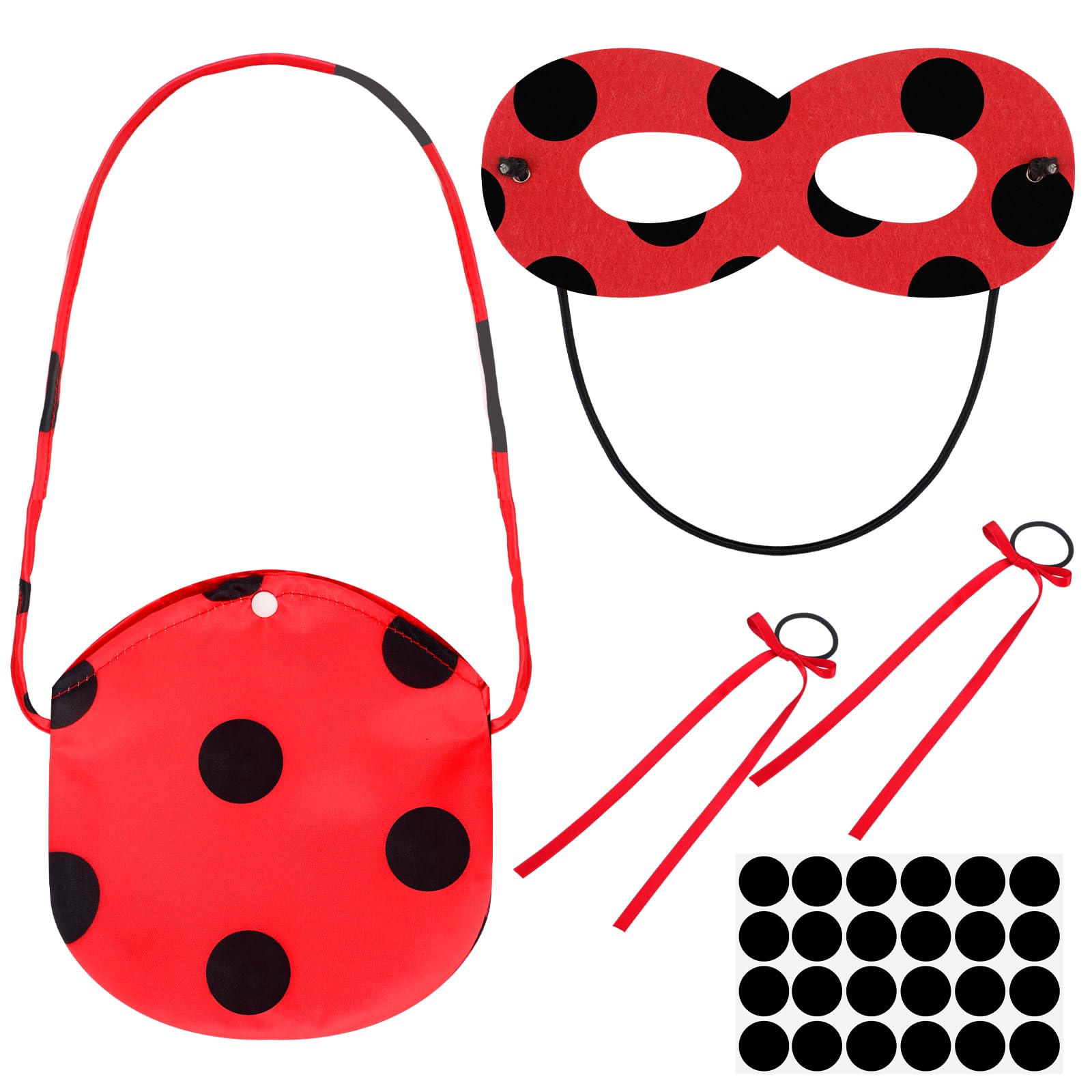 Photo 1 of ***MISSING PIECES*** Skicuff Halloween Ladybug Cosplay Costume Set Ladybug Costume Accessories Include Red Bag, Mask, Hairband and Black Polka Dot Stickers for Halloween Birthday Cosplay Party