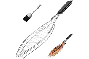 Fish Grill Basket, Stainless Steel Fish Grilling Rack For Oven With Detachable Handle , Large Whole BBQ Fish Grill Basket For