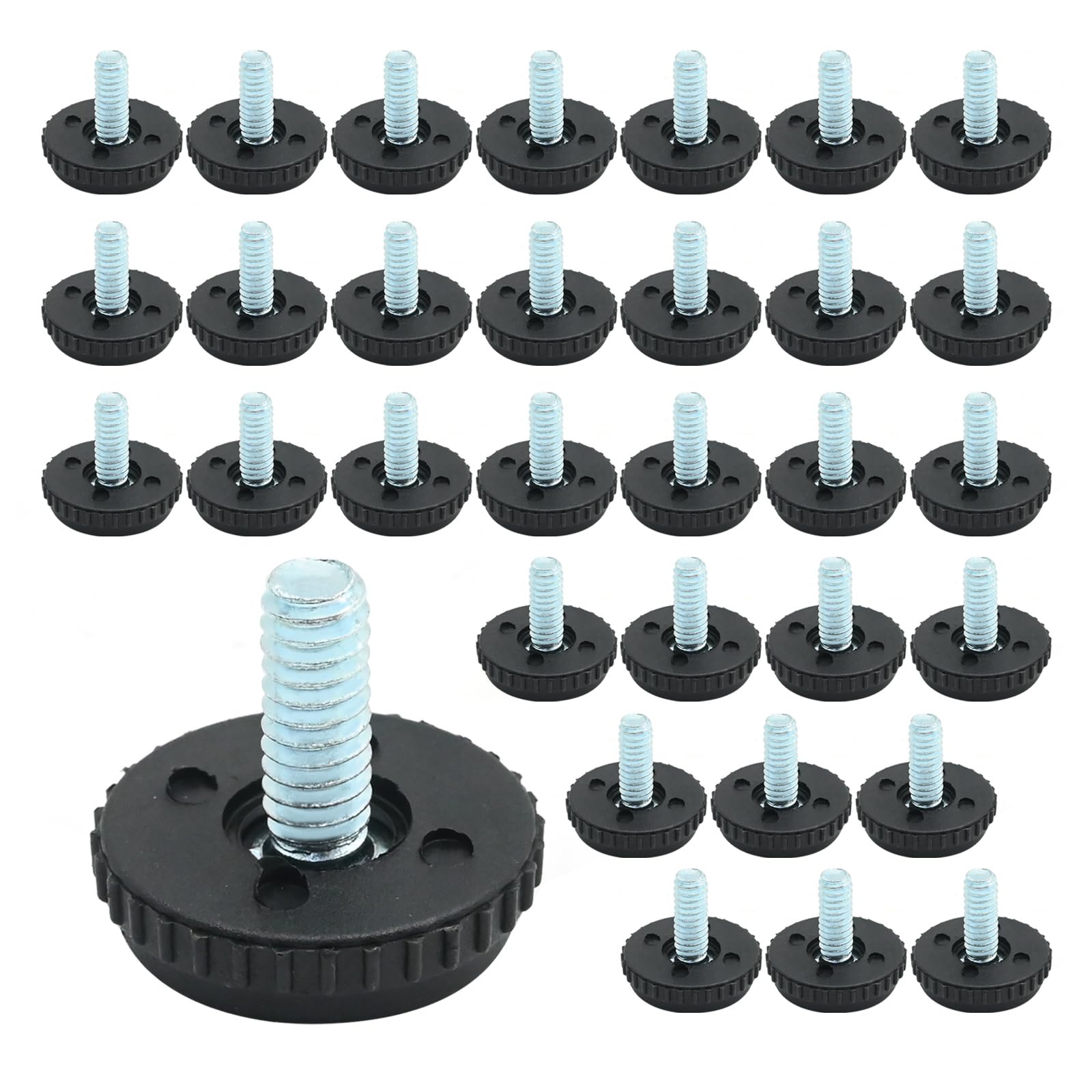Photo 1 of LIDSCURA 32 Pcs 1/4-20 Stainless Steel Adjustable Furniture Levelers Screw in Threaded Leveling Feet for Furniture Glide Leveling for Table Chair Cabinet Legs