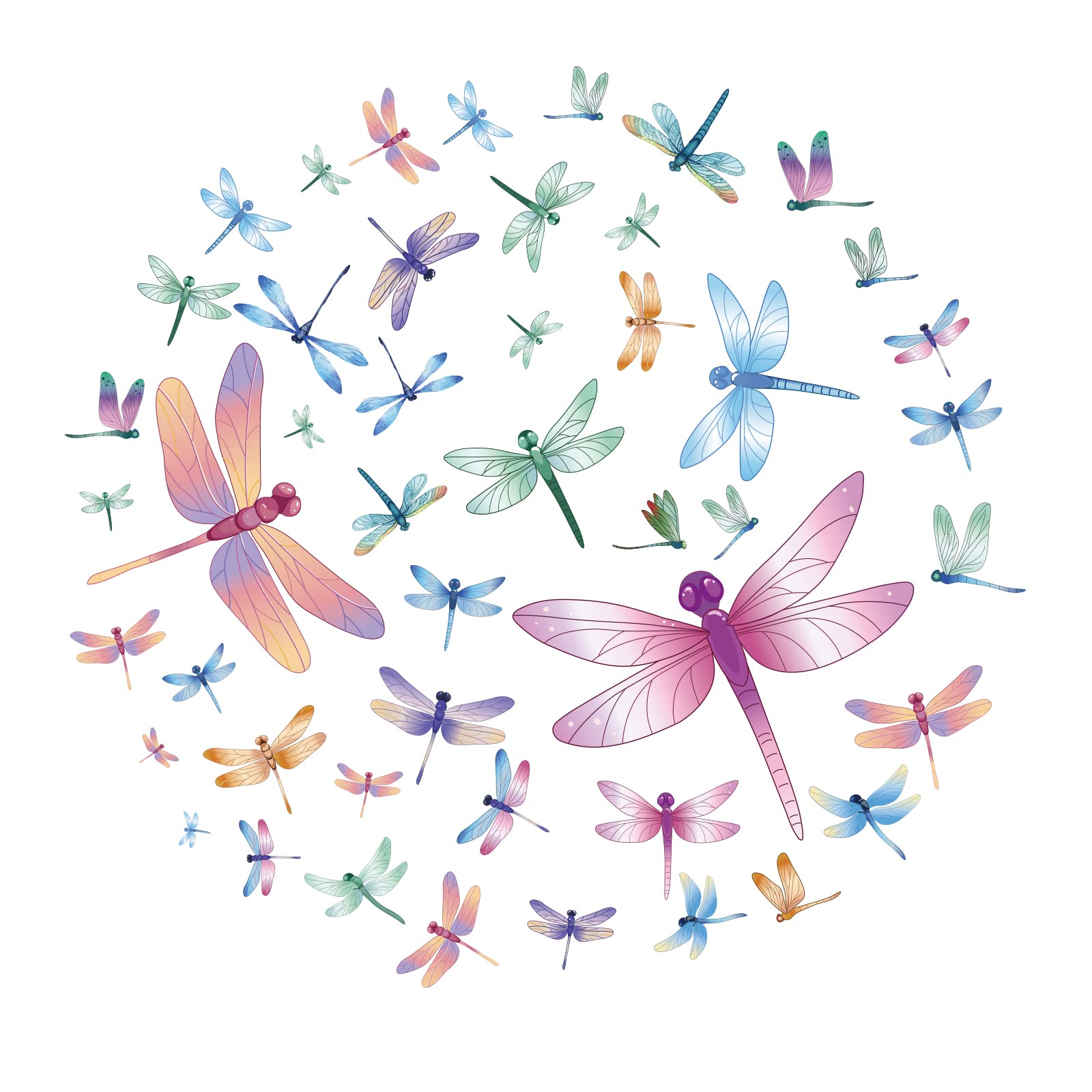 SUPERDANT 47 Pieces Dragonfly Wall Sticker Watercolor Dragonfly Vinyl Wall Decals Insect Decor DIY Ornament Party Kidgarden Wall Stickers Art Decor Decals for Girls Bedroom Wall Decals