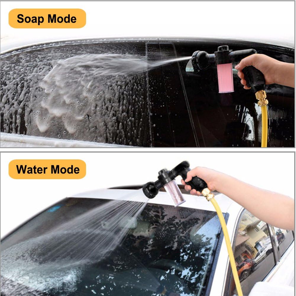 Garden Hose Nozzle, High Pressure Hose Spray Nozzle 8 Way Spray Pattern with 3.5oz/100cc Soap Dispenser Bottle Snow Foam Gun for Watering Plants, Lawn, Patio, Car Wash, Cleaning，Showering Pet : Garden & Outdoor