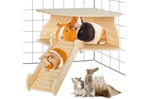 OiiBO Guinea Pig House Hideout, Wooden Guinea Pig Platform with Stairs, Small Animal Bed Castle Habitats for Hamsters Bunny Chinchillas Playing & Sleeping Hut (Triangle)