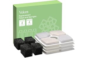 Veken 4 Pack Replacement Filters & 4 Pack Replacement Pre-filter Sponges for Automatic Pet Fountain Cat Water Fountain Dog Water Dispenser
