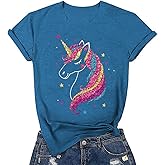 Glitter Unicorn Shirt for Women Funny Short Sleeve Birthday T-Shirt Cute Magical Graphic Tees Tops
