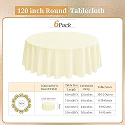 REWOMC 6 Pack Round Tablecloths - 120 Inch, Beige