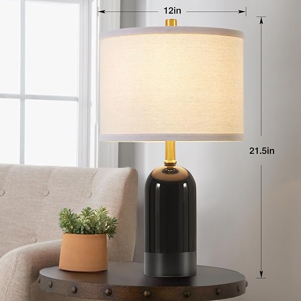 GYROVU MODERN CERAMIC TABLE LAMP SET OF 2, BLACK BEDSIDE LAMP 21.5″ TALL NIGHTSTAND LAMP END TABLE LAMPS FOR LIVING ROOM BEDROOM (BULBS INCLUDED)