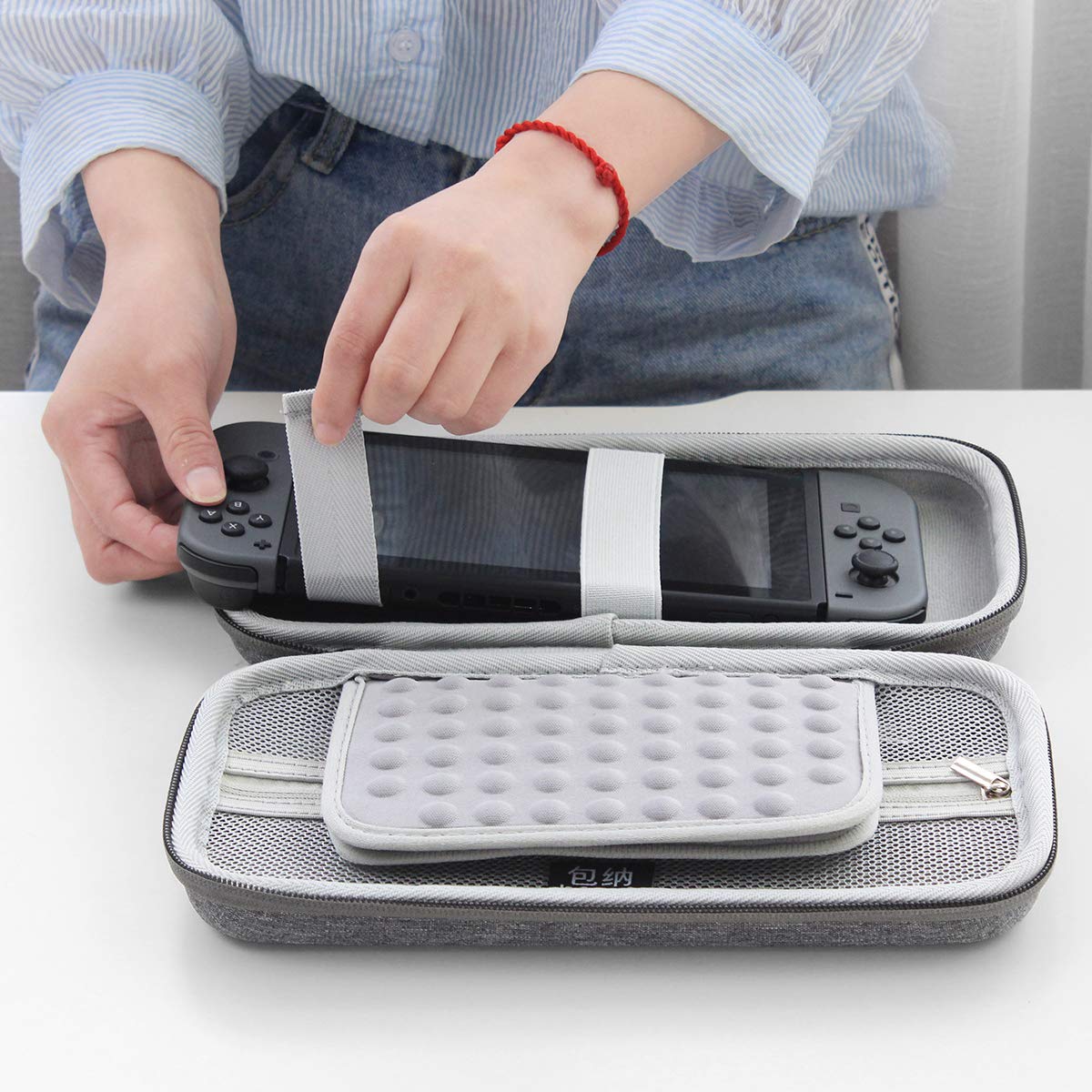 Carrying Case for Nintendo Switch, Boona Video Game Storage Bag Hard Shell Portable Travel Pouch for Nintendo Switch Accessories, Switch Controller, Joy-Con, Joy-Con Straps, Gaming Cards - Black