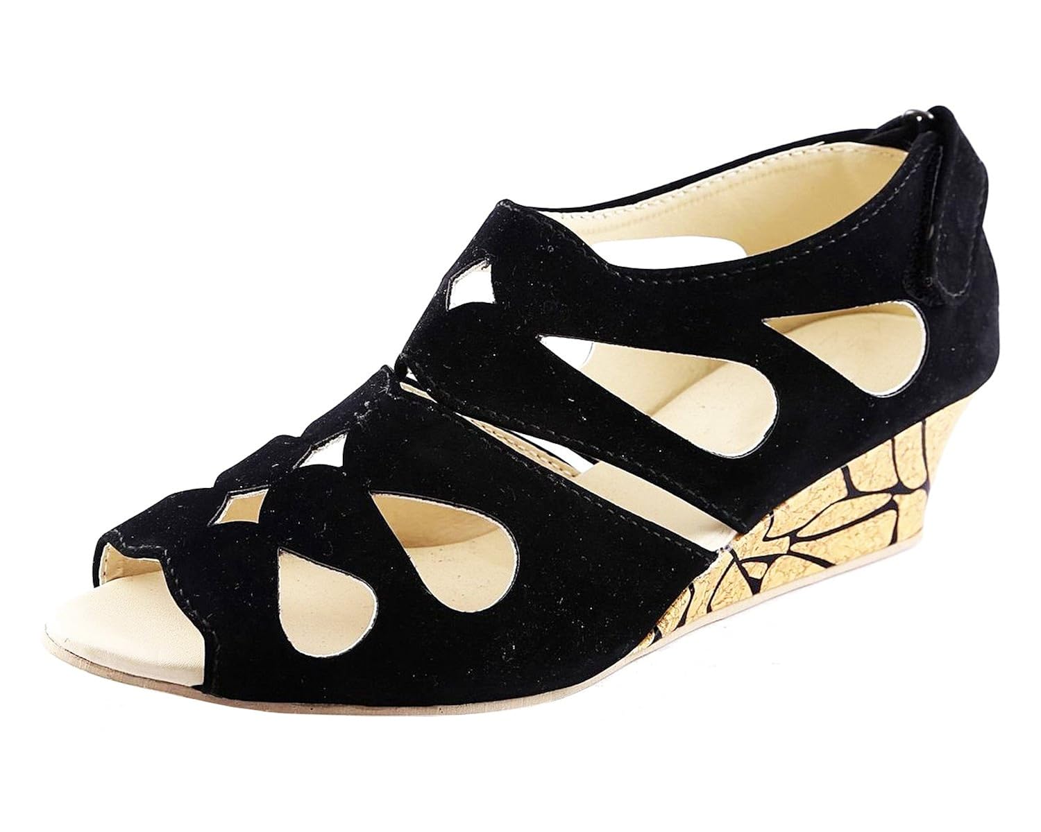 kanchan women's black wedges sandal