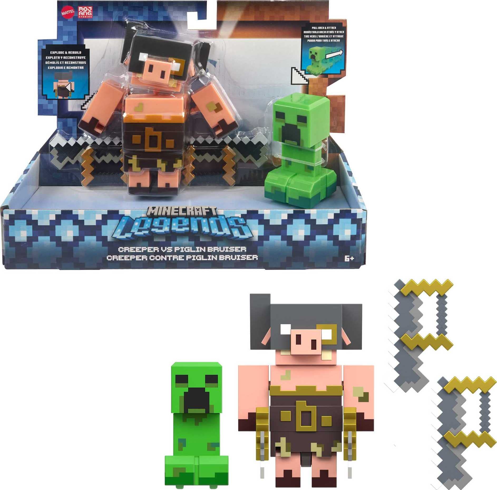 Minecraft Toys, Legends 3.25-inch Action Figures 2-Packs, Each with Attack Action and Accessory, Collectible Gift for Kids, GYR99