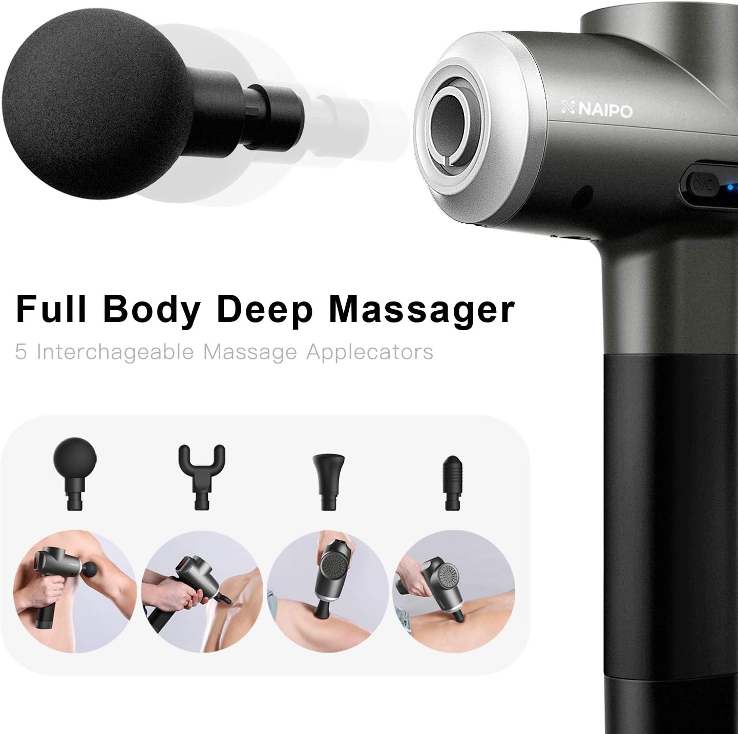 Naipo Massage Gun Deep Tissue Percussion Muscle Massager Handheld Electric Massager for Pain Relief Athlete Deep Muscle Relaxation Quiet Brushless Motor Cordless 2lbs Portable with Carrying Case: Health & Personal Care