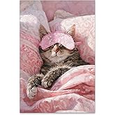 Vintage Tabby Cat Posters Cute Animal Canvas Wall Art Pink Flower Preppy Print Funny Pet Cat Lovers Minimalist Aesthetic Painting For Girls Bedroom Dorm Living Room Wall Decor 12x16 Unframed