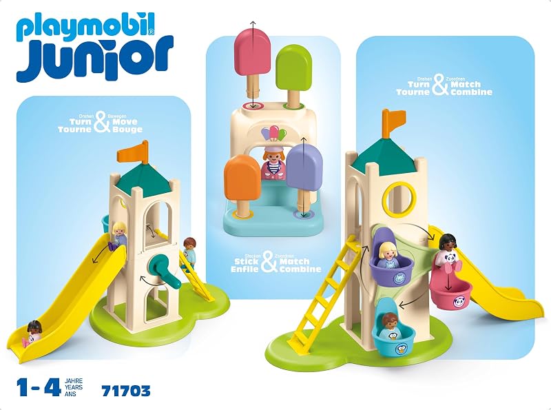 71703 Junior : Aire de Jeux avec Toboggan géant - Comprenant Un Stand de Glace, Un Toboggan et Une Grande Roue - Jouet fabriqué à partir de matière d'origine végétale - Dès 12 Mois