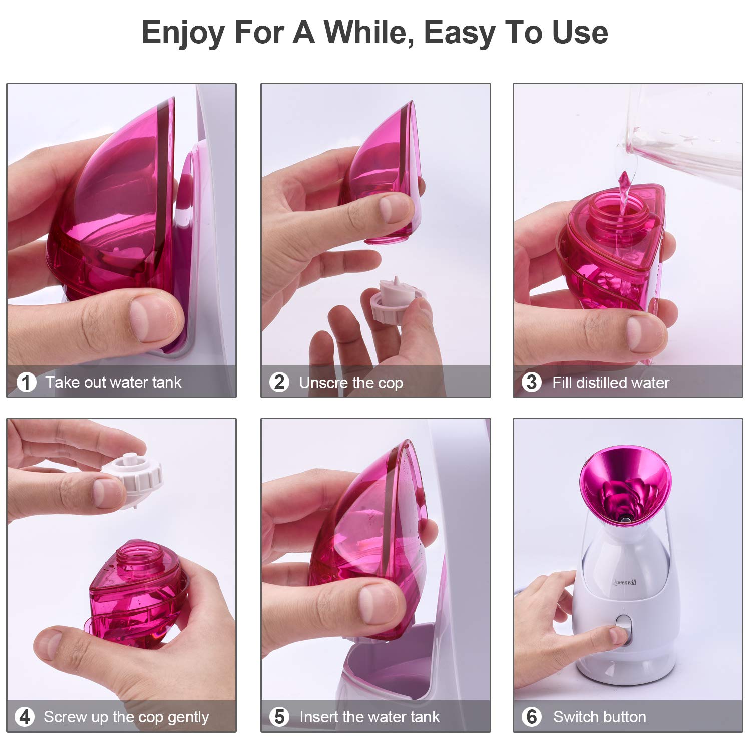 Facial Steamer, Nano Ionic Facial Steamer, Skin Warm Mist Moisturizing Face Steamer for Woman Facial Home Sauna Spa, with Free 5 Pieces Blackhead Extractor Kit: Beauty