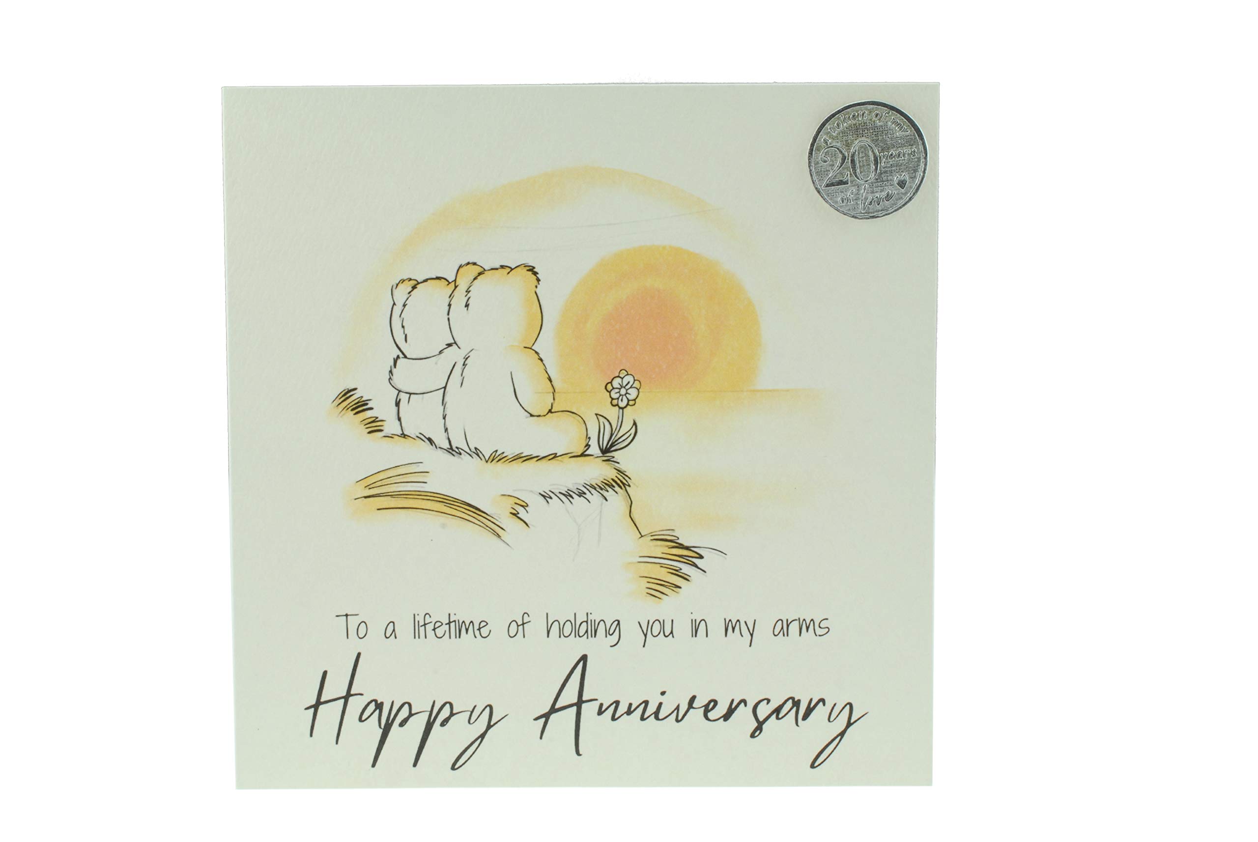 Cute 20 Year Anniversary Card, Sunset Bears – Free Metal 20th Anniversary Love Token Gift (gc-annisunset20)