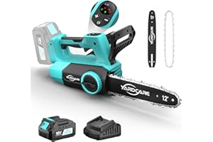 (2026 New) YARDCARE 12-Inch 18V Cordless Chainsaw with 4.0Ah Battery & Charger, Dual Mode, LED Display, High-Efficiency Brush