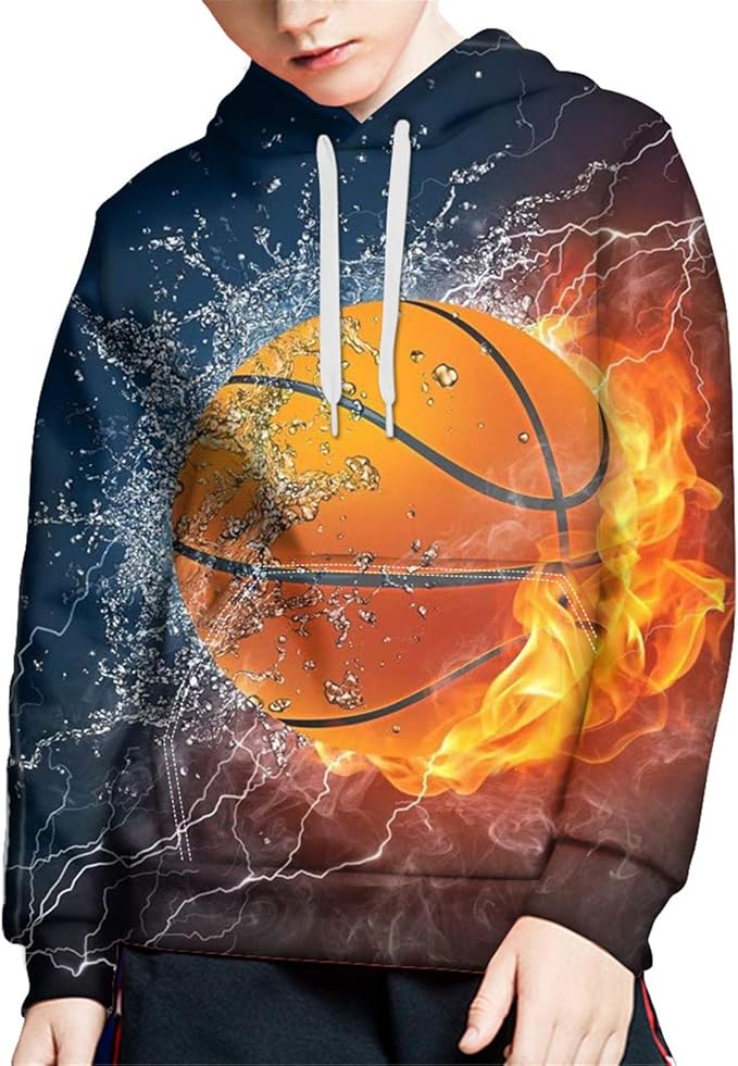 ZFRXIGN Boys' Hoodies with Basketball Designs Hooded Sweatshirt Drawstring Pullover with Front