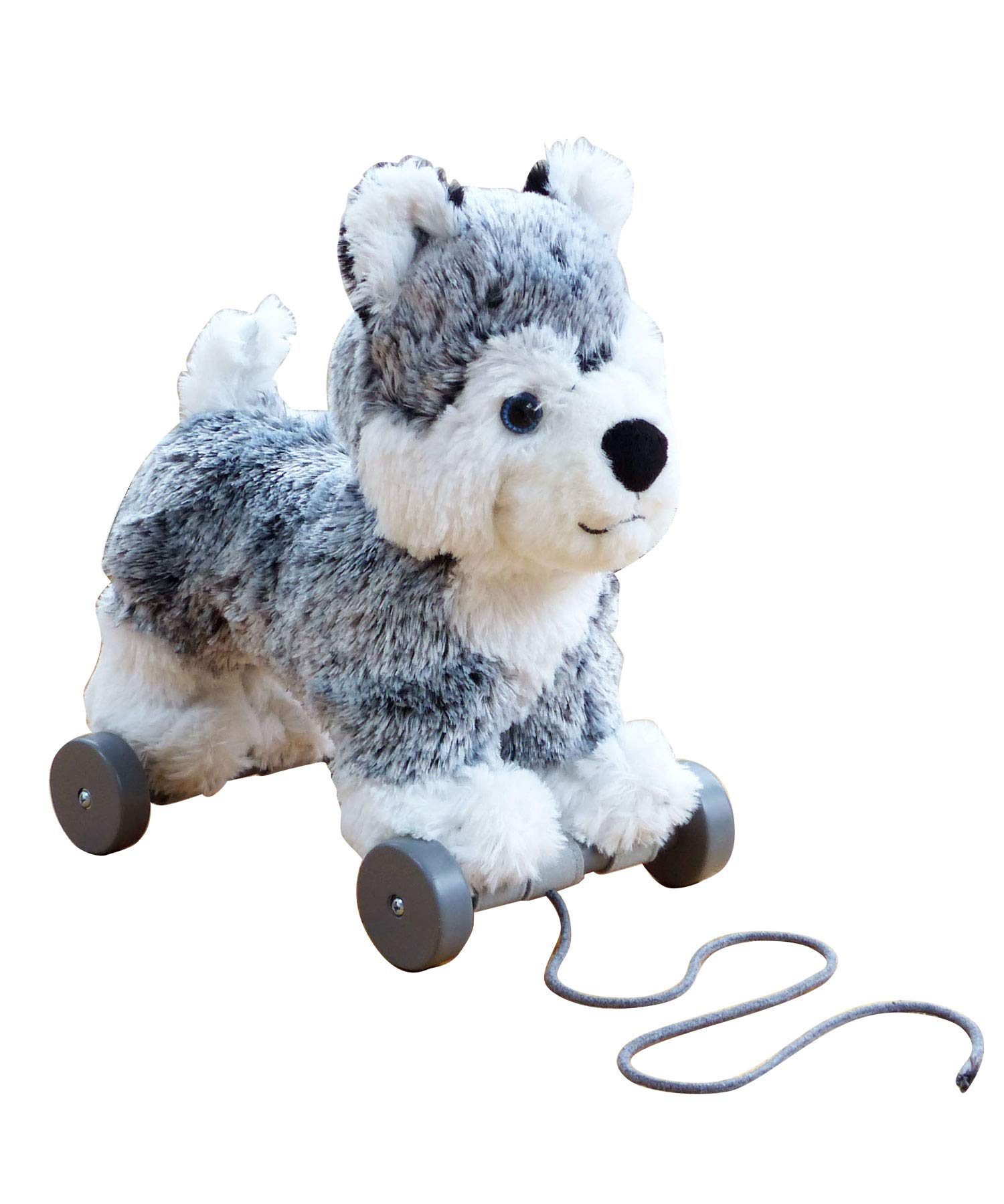 Little Bird Told Me - Mishka Husky Dog Pull Along Toy for Baby 6+ Months Unisex - 2-in-1 Soft Toy, Removable Wheels, Sensory Plush Fabric - British Brand Since 2007