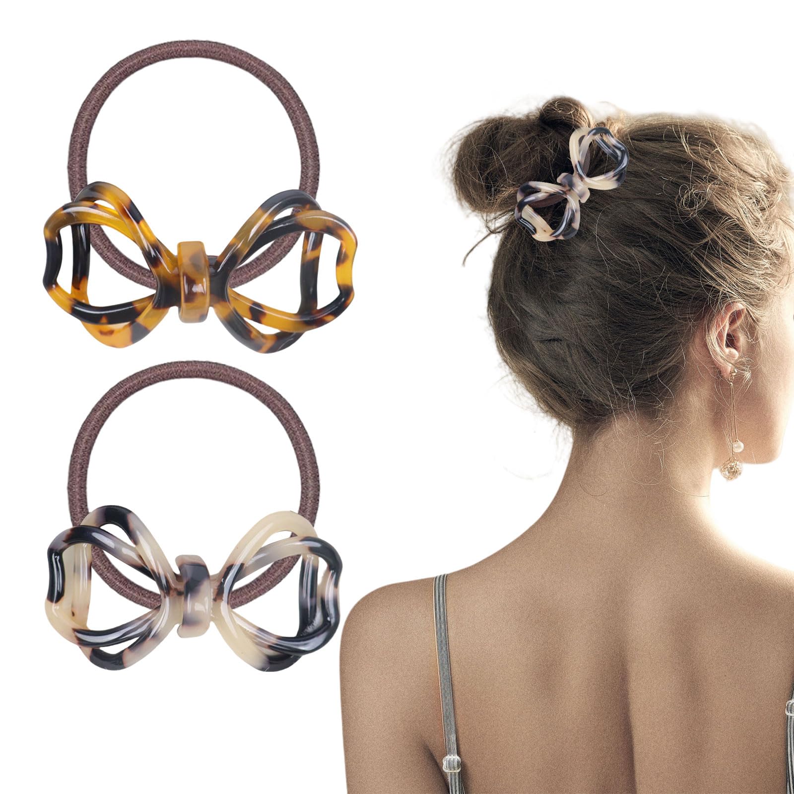 GlamRays Tortoise Shell Hair Bands, Button Hair Stocking Holders, Elastic Hair Bands, Styling Stretchy Braid Holder, Hair Accessories for Women and Girls, Pack of 2