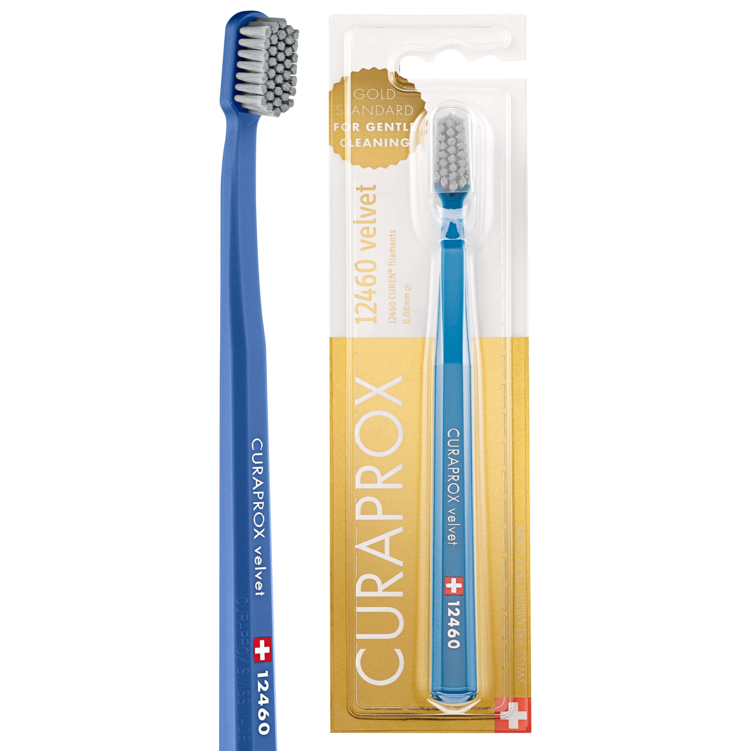Curaprox CS 12460 Velvet Soft Toothbrush – Sensitive Gum Care | Ultra-Gentle Cleaning with 12,460 Filaments | Single Pack, Royal Blue-Grey | Made in Switzerland