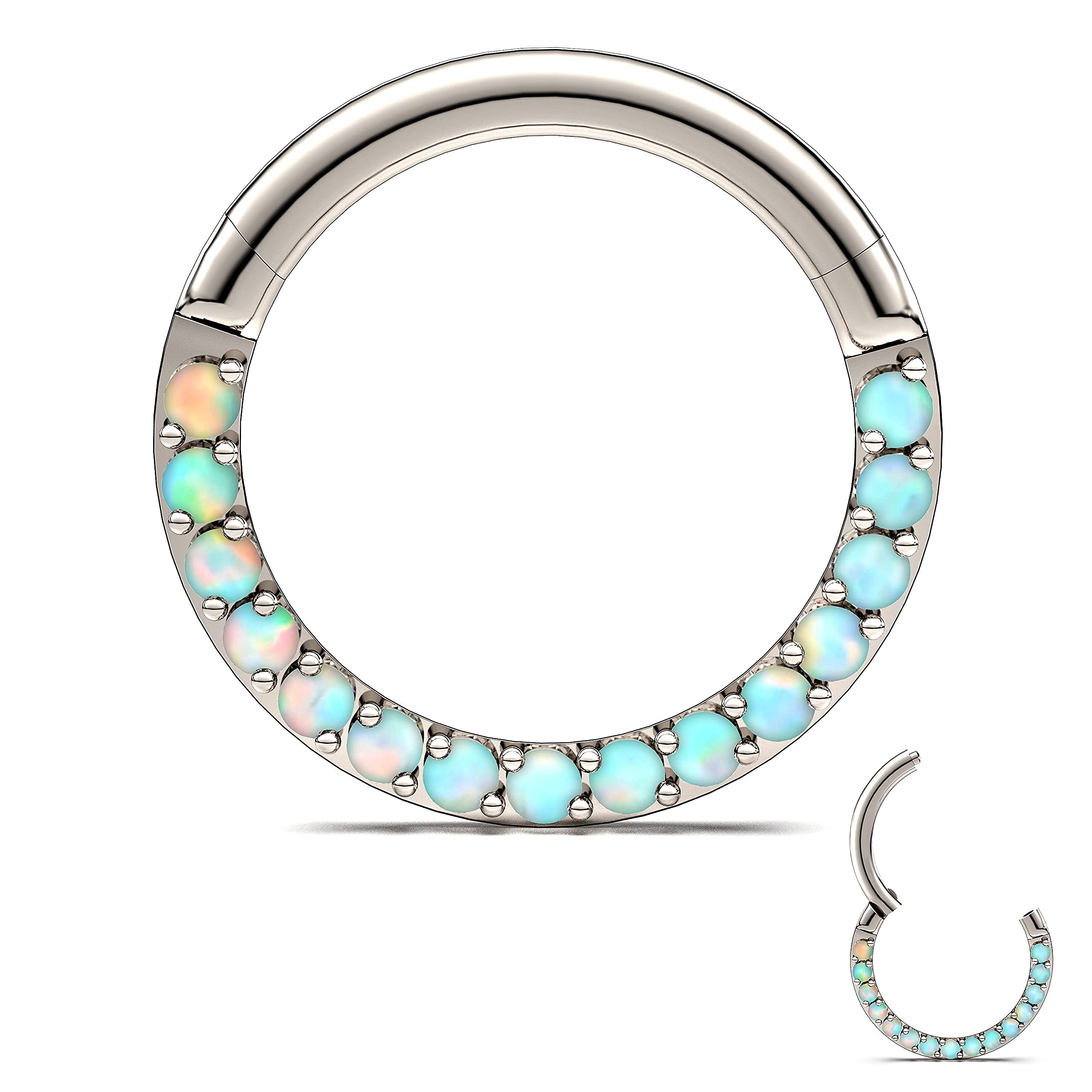 AVNIS Helix Ring Hoop – Hinged Nose Ring Hoop – 16G Opal Stone Septum Ring – Tragus Earrings for Women – Versatile Nose Piercing Jewelry