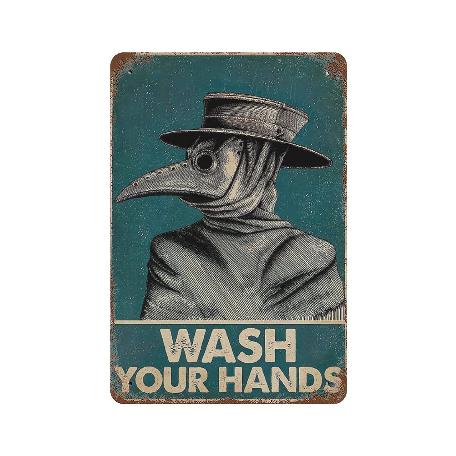 xbdesigins Vintage tin Sign,Wash Your Hand Plague Doctor Wall Art Plague Doctor Art Print Plague Doctor Wall Decor,Home Decor/Lover Gifts/Wall Decor/Guest Wall Decor Art Sign8 X 12" Inches